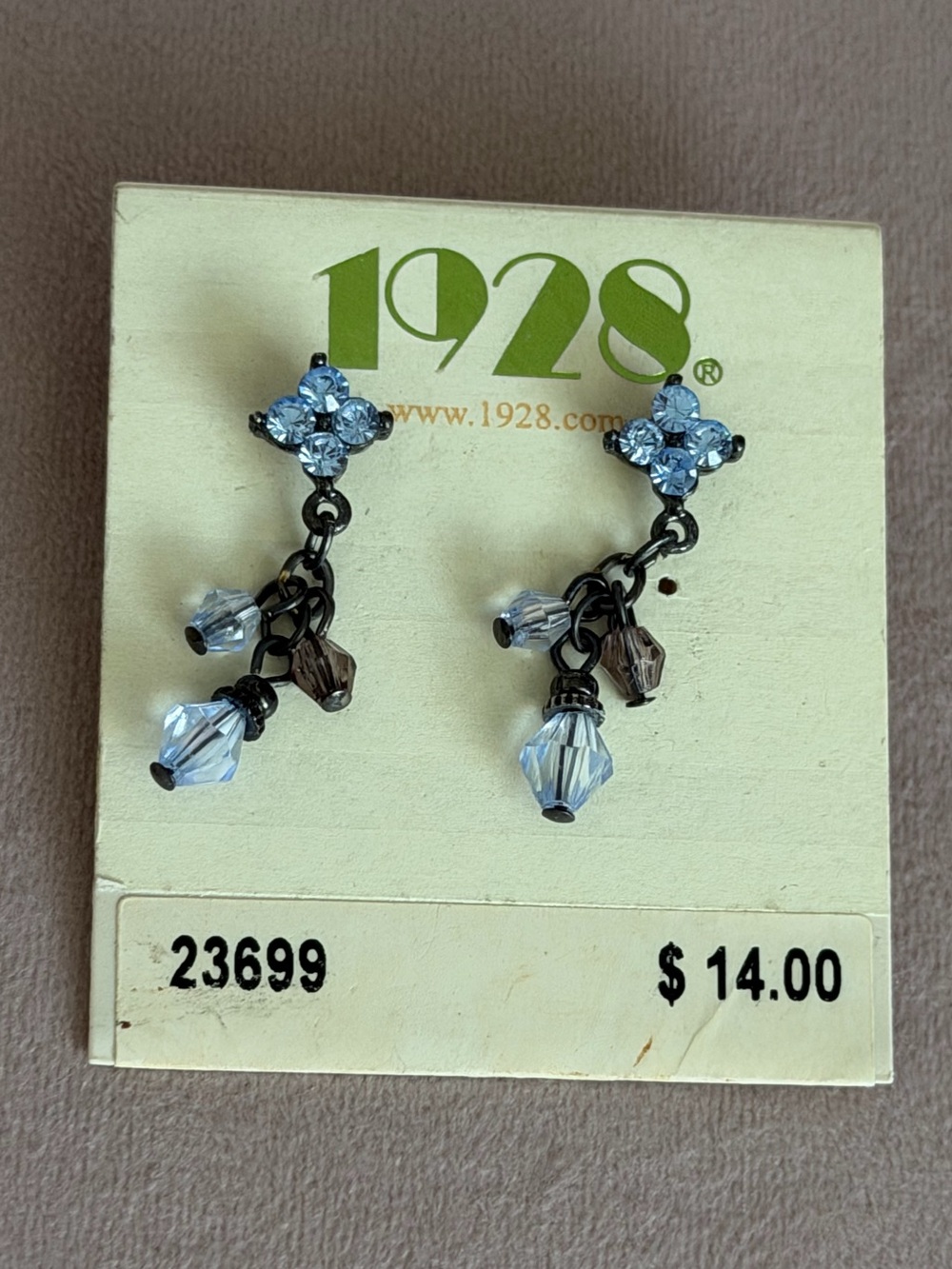 1928 Light Blue Crystal Drop Dangle Earrings